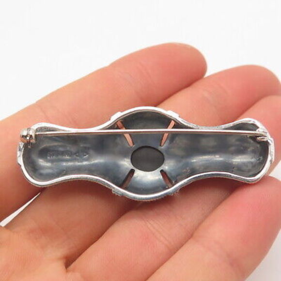 925 Sterling Silver Vintage Judith Jack Black Spinel & Marcasite Gem Pin Brooch - Picture 2 of 8